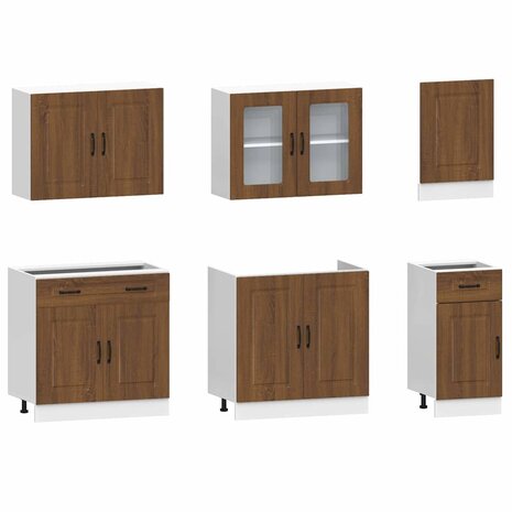 7-delige Keukenkastenset Kalmar bewerkt hout bruin eikenkleur 4