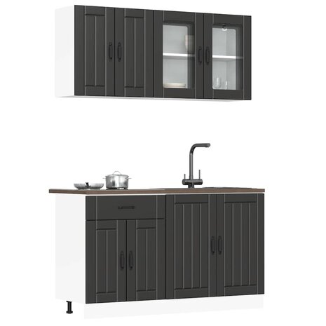 4-delige Keukenkastenset Lucca bewerkt hout zwart 1