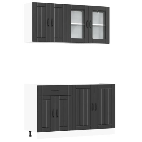 4-delige Keukenkastenset Lucca bewerkt hout zwart 2