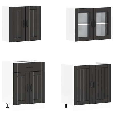 4-delige Keukenkastenset Lucca bewerkt hout zwart 4