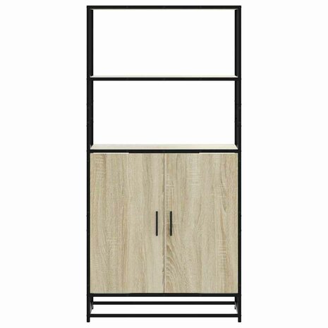 Hoge kast 68x35x139 cm bewerkt hout en metaal zwart 4