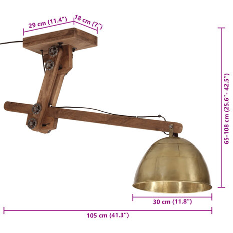 Plafondlamp 25 W E27 105x30x65-108 cm antiek messingkleurig 8