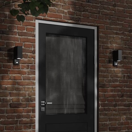 Buitenwandlampen 2 st met sensors gegoten aluminium zwart 1