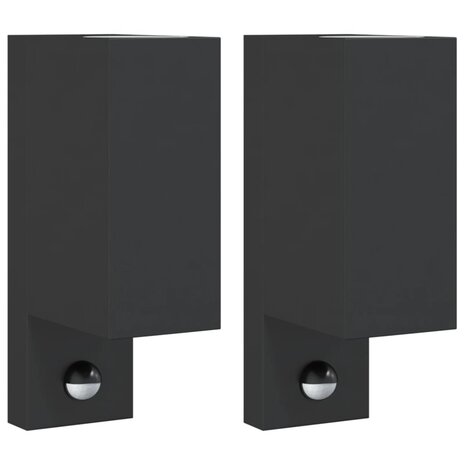 Buitenwandlampen 2 st met sensors gegoten aluminium zwart 2