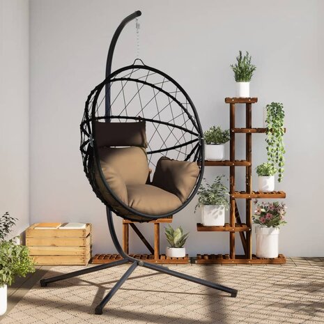 Hangstoel met standaard rattan en staal taupe 1
