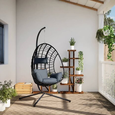 Hangstoel met standaard rattan en staal antracietkleurig 3