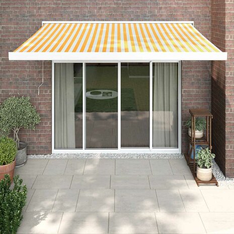 Luifel uittrekbaar 3,5x2,5 m stof en aluminium geel en wit 1