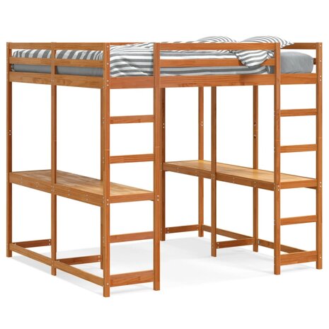 Hoogslaper met bureau en ladder grenenhout wasbruin 180x200 cm 2