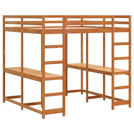 Hoogslaper met bureau en ladder grenenhout wasbruin 180x200 cm 3
