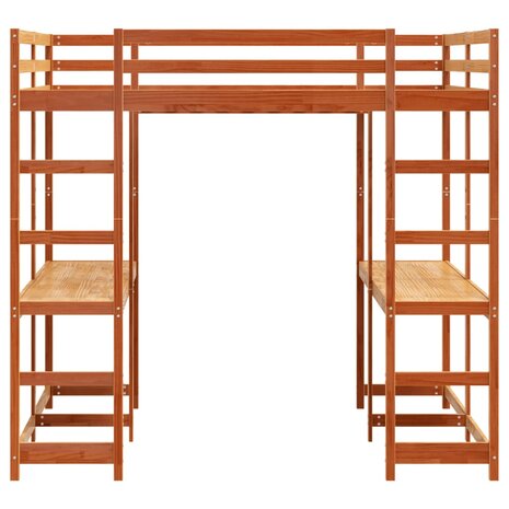 Hoogslaper met bureau en ladder grenenhout wasbruin 180x200 cm 5