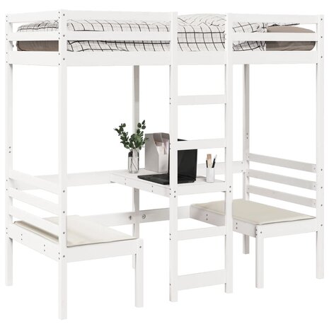 Hoogslaper met bureau en stoelen grenenhout wit 90x190 cm 4