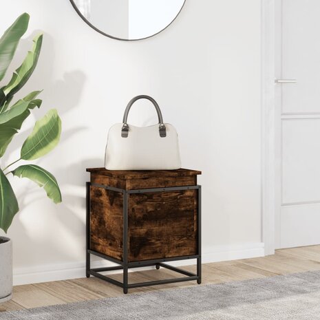 Opbergbox met deksel 40x40x51,5 cm bewerkt hout gerookt eiken 3