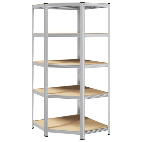 Hoekrek 5-laags staal en bewerkt hout zilverkleurig 2