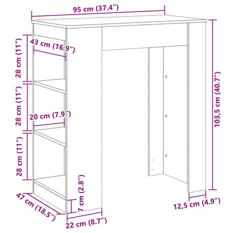 Bartafel met rekken 95x47x103,5 cm bewerkt hout wit 9