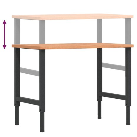 Werkbank rechthoekig 100x60x(71,5-98) cm massief beukenhout 9