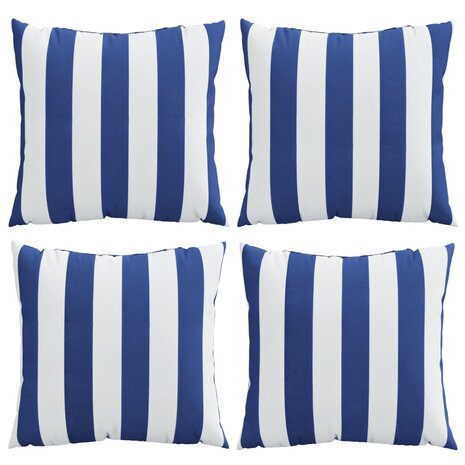 Sierkussens 4 st gestreept 50x50 cm stof blauw en wit 4