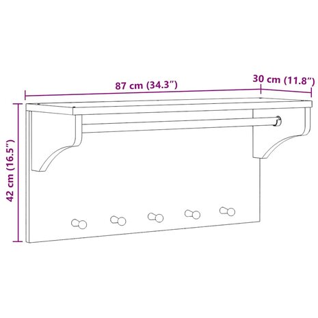 Wandkapstok SANDNES wit 87x30x42 cm massief grenenhout 9