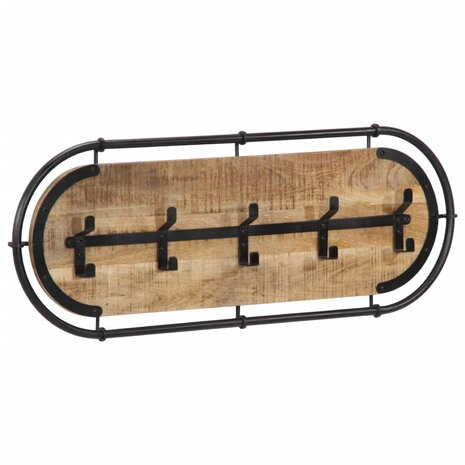 Wandkapstok met 5 haken massief ruw mangohout 1
