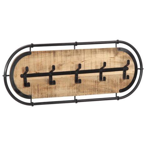 Wandkapstok met 5 haken massief ruw mangohout 2