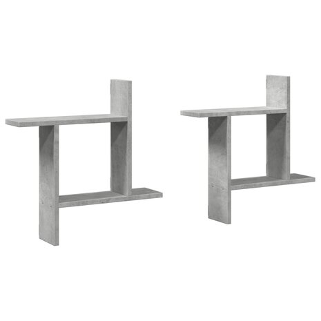 Wandschappen 2 st 50x12x50 cm bewerkt hout betongrijs 2