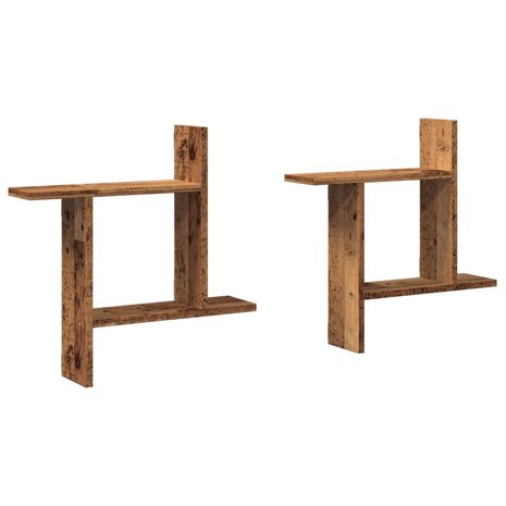 Wandschappen 2 st 50x12x50 cm bewerkt hout oud houtkleurig 2