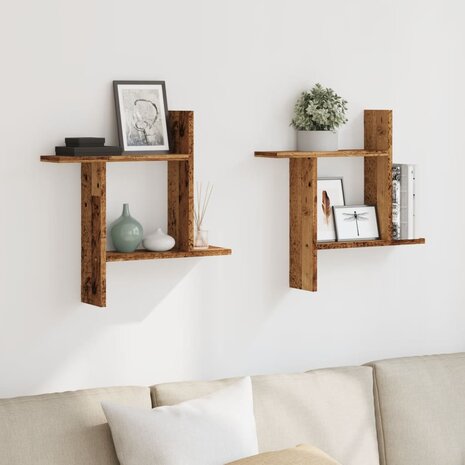 Wandschappen 2 st 50x12x50 cm bewerkt hout oud houtkleurig 3