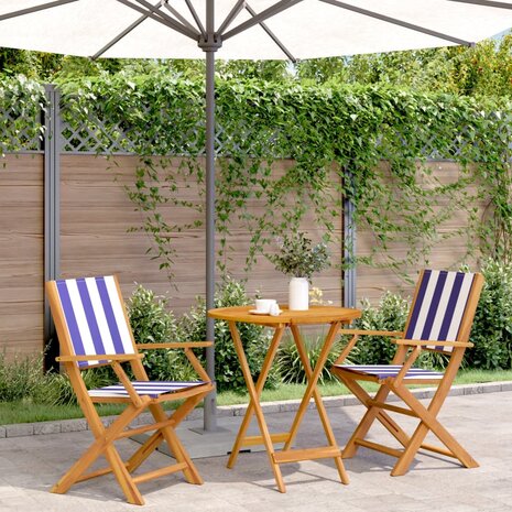3-delige Bistroset stof en massief hout blauw en wit 1