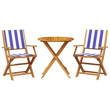 3-delige Bistroset stof en massief hout blauw en wit 2