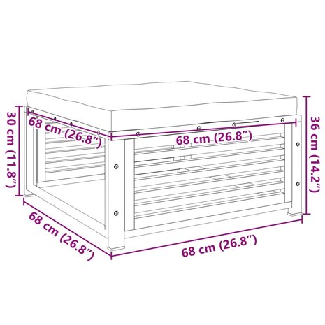 Tuinvoetenbank met kussen 68x68x30 cm massief acaciahout 9