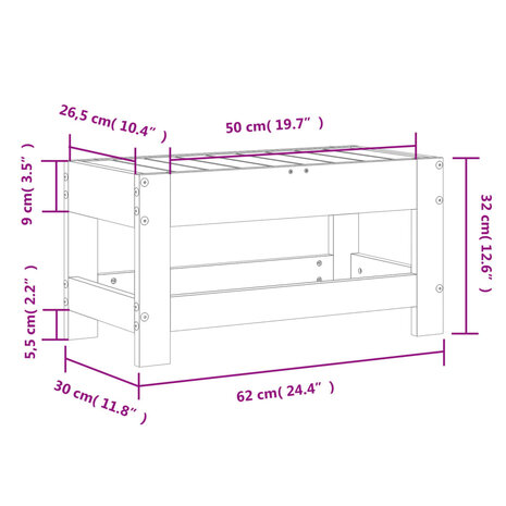 Tuinvoetenbank 62x30x32 cm massief douglashout 9