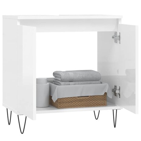 Badkamerkast 58x33x60 cm bewerkt hout hoogglans wit 3