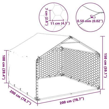 Hondenkennel buiten met deksel 2x2x1,5 m gegalvaniseerd staal 7