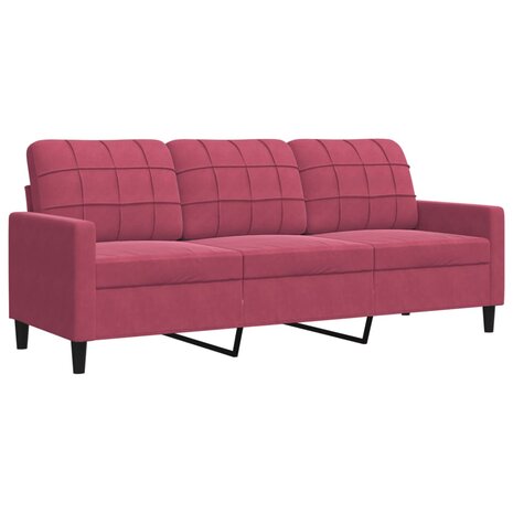 Driezitsbank 180 cm fluweel wijnrood 2