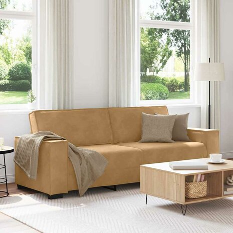 Driezitsbank 180 cm fluweel bruin 1