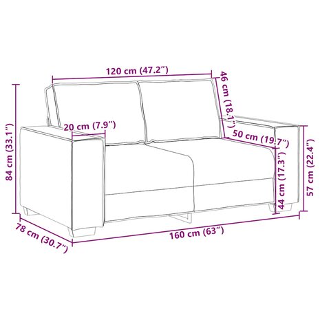 Tweezitsbank 120 cm fluweel bruin 9