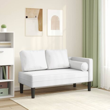 Chaise longue met kussens kunstleer wit 1