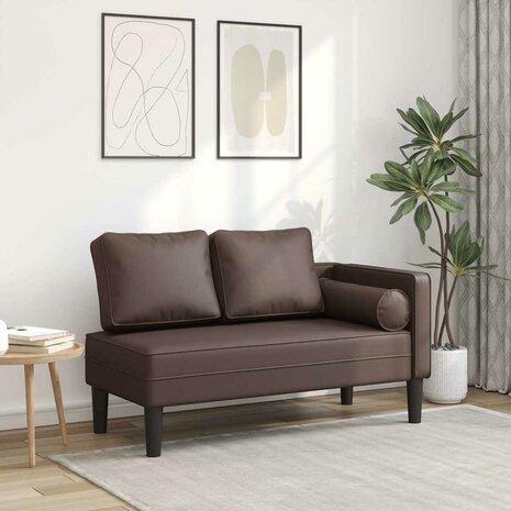 Chaise longue met kussens kunstleer bruin 1