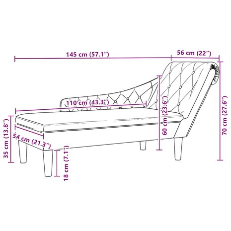 Chaise longue met kussen en rechterarmleuning stof taupe 9