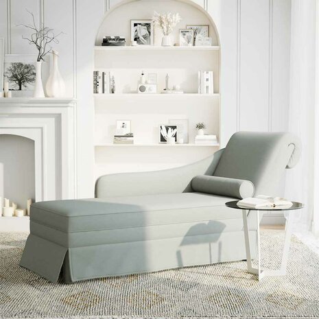 Chaise longue met bolster&rechterarmleuning fluweel lichtgrijs 2
