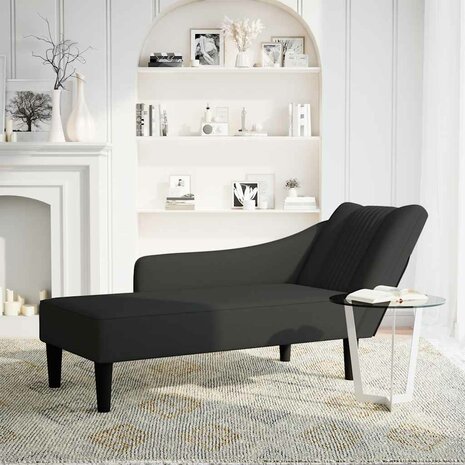Chaise longue met rechterarmleuning fluweel zwart 2