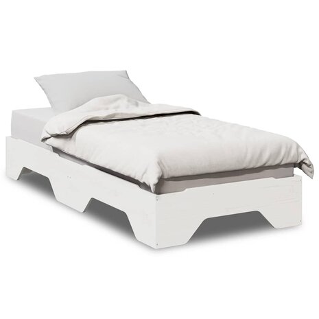 Bedframe zonder matras stapelbaar 75x190 cm massief hout wit 2
