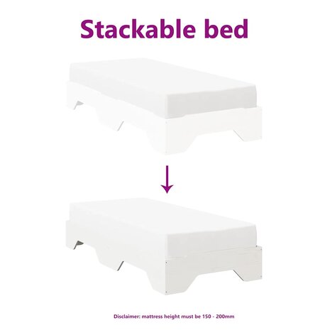 Bedframe zonder matras stapelbaar 75x190 cm massief hout wit 8