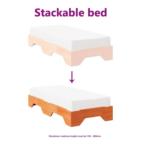 Bedframe zonder matras stapelbaar wasbruin 75x190 cm hout 8