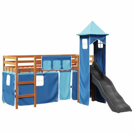 Kinderhoogslaper met toren 80x200 cm massief grenenhout blauw 2