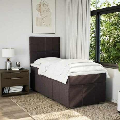Boxspring met matras stof donkerbruin 90x200 cm 5