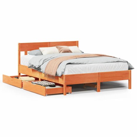 Bed met matras massief grenenhout wasbruin 140x190 cm 2