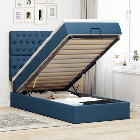 Bed met matras 90x200 cm stof blauw 1