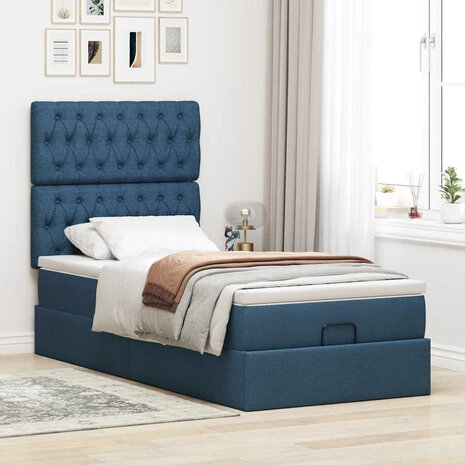 Bed met matras 90x200 cm stof blauw 3