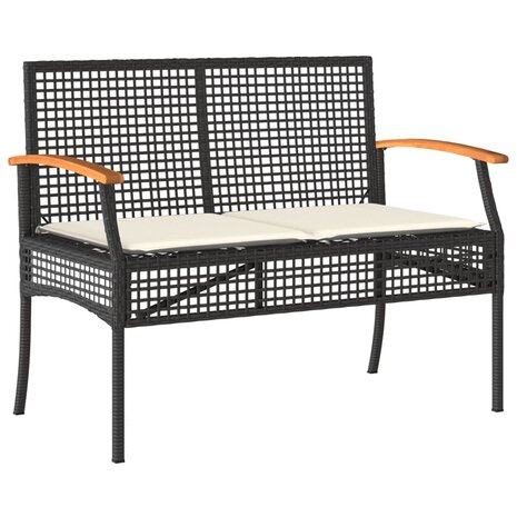 Tuinbank met kussen poly rattan en acaciahout zwart 2
