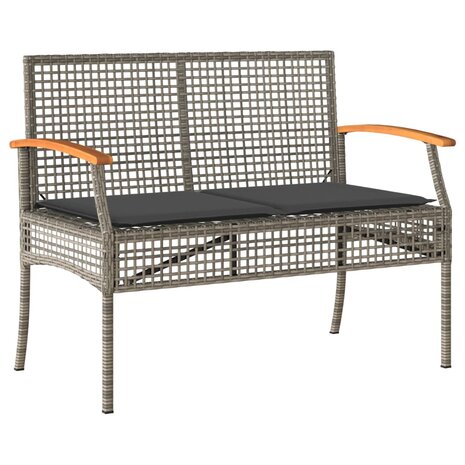 Tuinbank met kussen poly rattan en acaciahout grijs 2